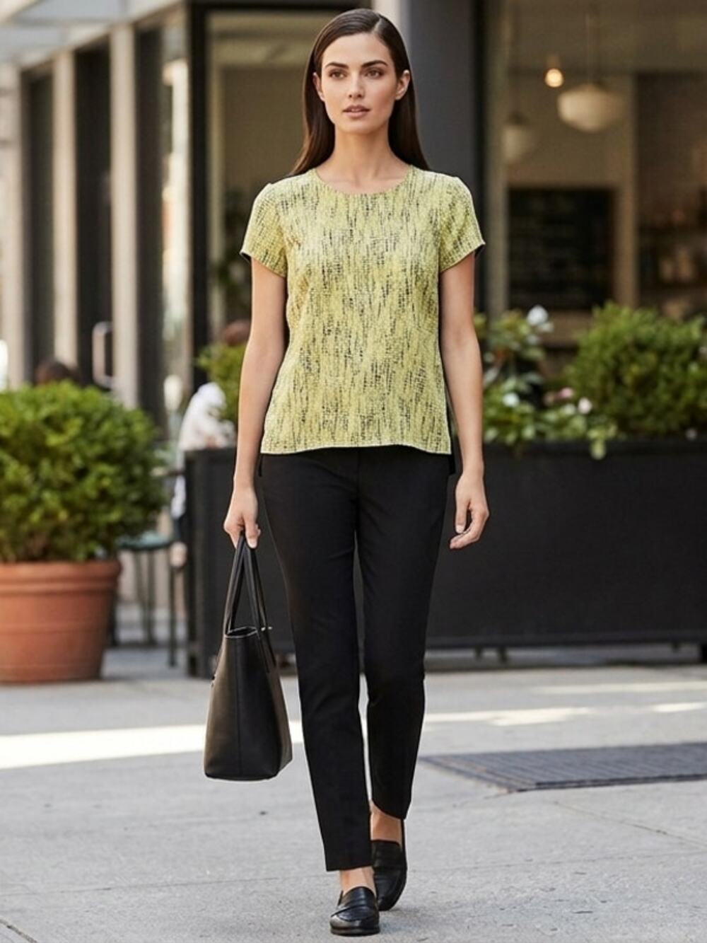 BANANA REPUBLIC Yellow Abstract Lightweight Blouse Women Short Sleeve Size M